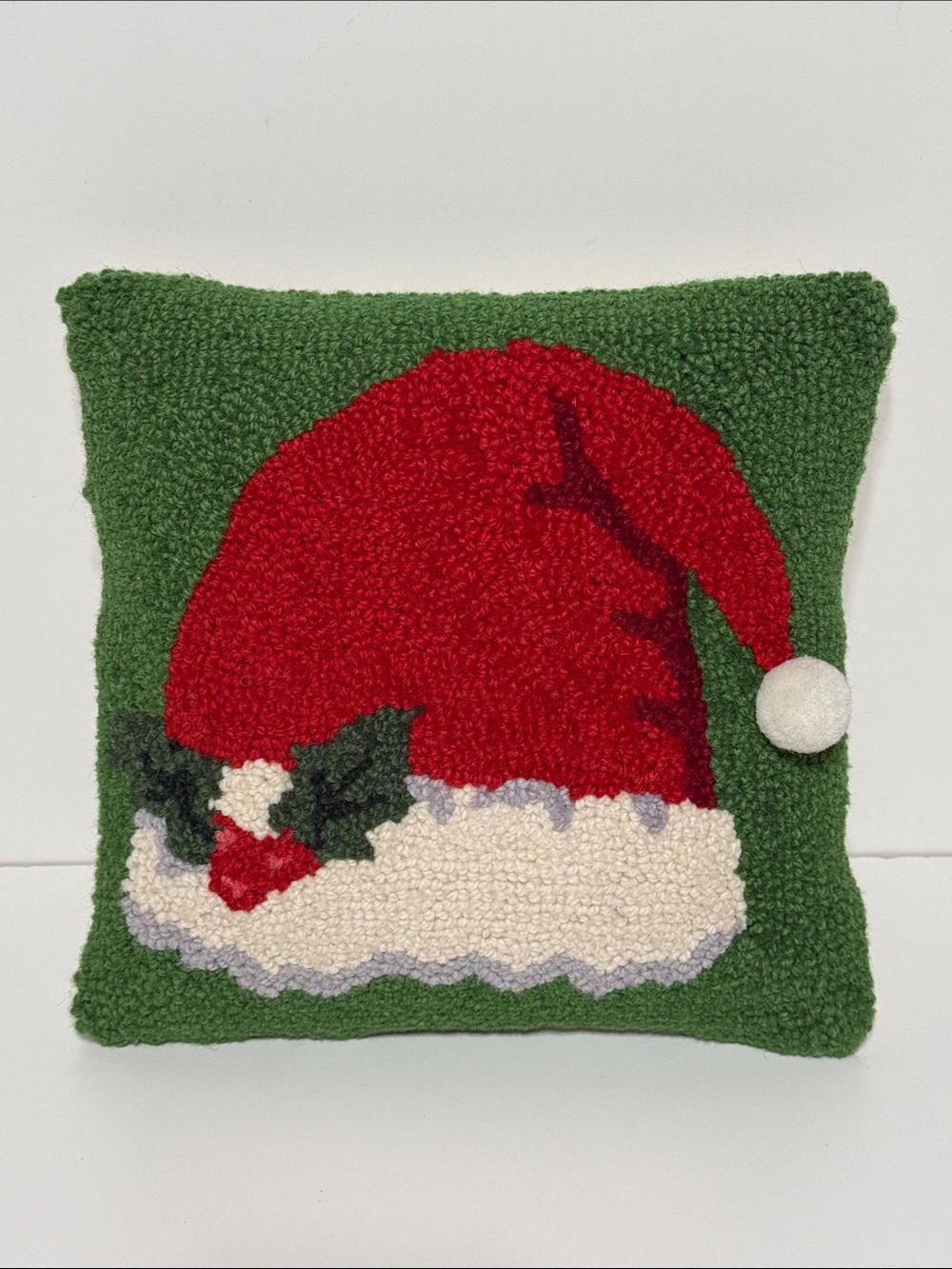 Santa Hat with Pom Pom Detail Wool Pillow